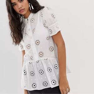 Miss Selfridge-Broderie Peplum Puff Sleeve Blouse /shirt-Sz 6